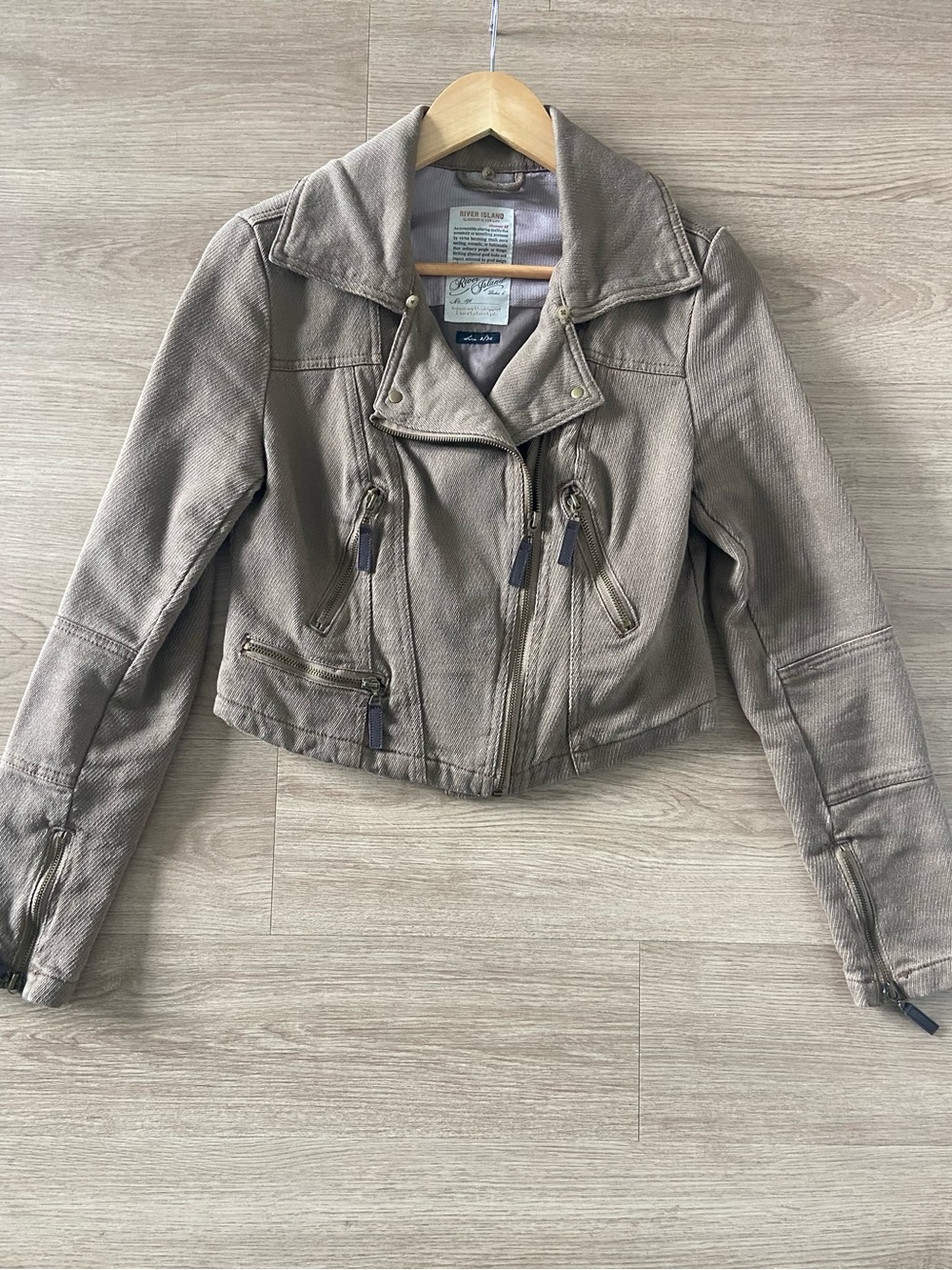 Vintage River Island Women’s Taupe Moto Cropped zip Jacket
